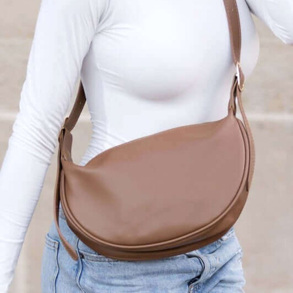 Millie Vegan Leather Crescent Sling Crossbody Bag - Brown